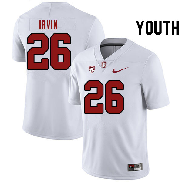 Youth #26 Sedrick Irvin Stanford Cardinal College Football Jerseys Stitched Sale-White - Click Image to Close